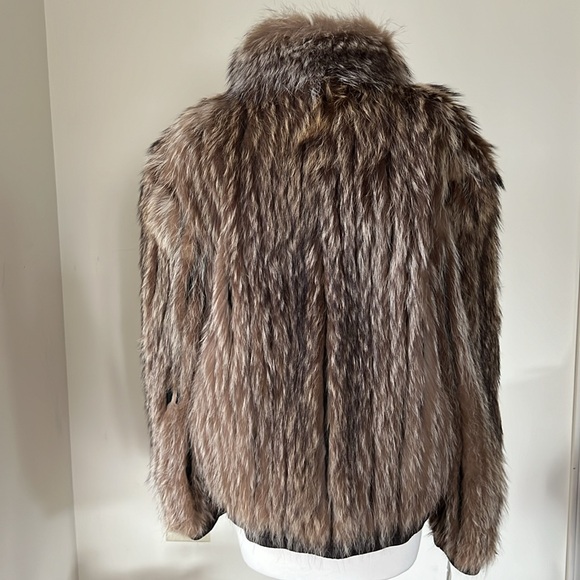 Furvien Paris Vintage Authentic Racoon Fur Brown Short w/Leather Trim Size L - Picture 4 of 16